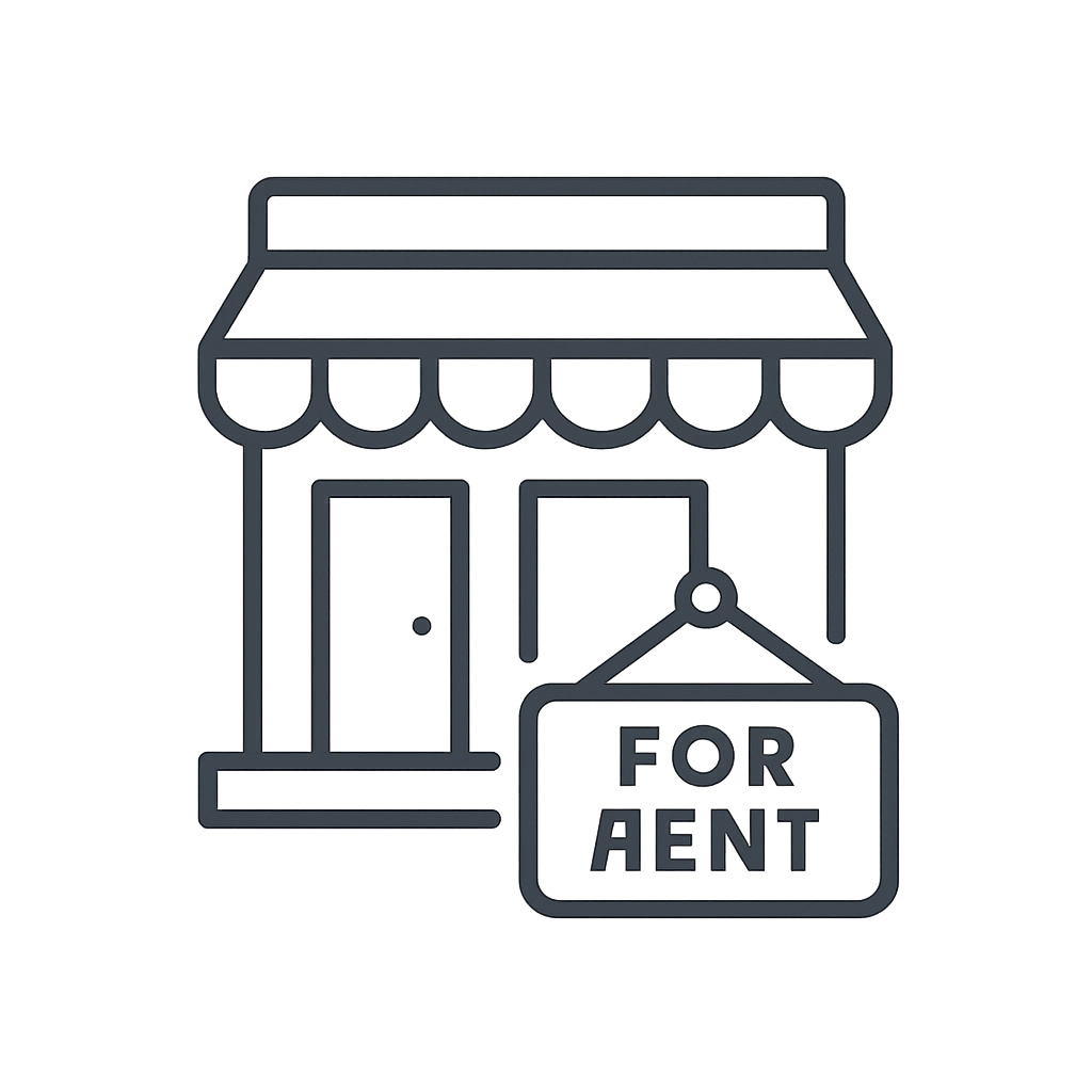 alt text: storefront for rent sign sign